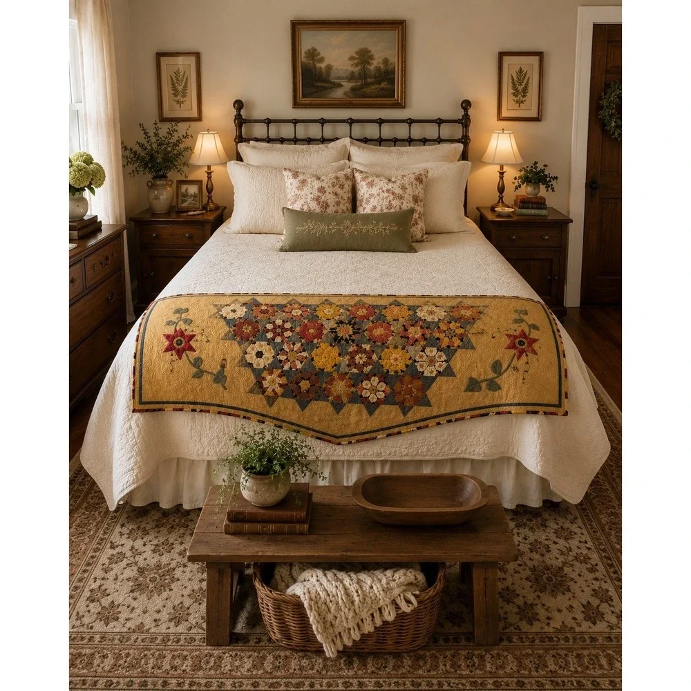 Handmade Floral Patchwork Quilt Bed Runner Buffet Table Runner Quilted OOAK